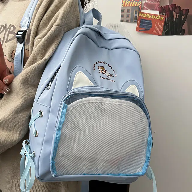 笛贝嘉 日系可爱猫咪透明清新百搭 尼龙 双肩包 女款 多色