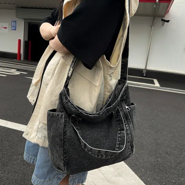 笛贝嘉 日系原宿风手提学生上课包单肩包女 牛仔布 斜挎包 常规 男女同款情侣款 蓝色