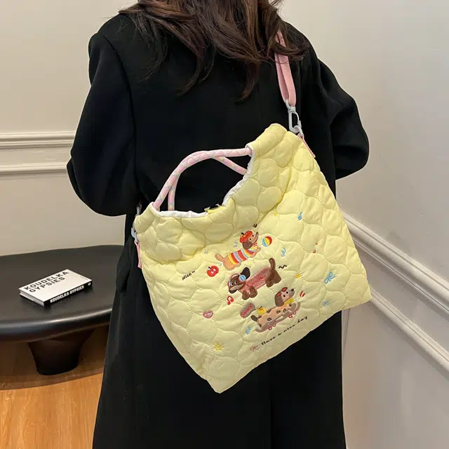 笛贝嘉 日系可爱卡通小狗清新奶呼呼单肩包斜挎菜篮子 牛津布 手提包 常规 女款 多色