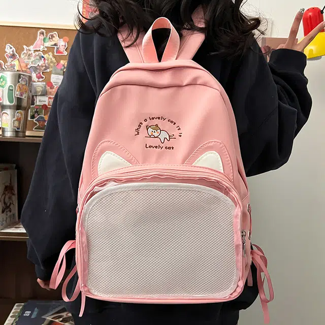 笛贝嘉 日系可爱猫咪透明清新百搭 尼龙 双肩包 女款 多色