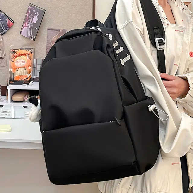 笛贝嘉 韩版潮牌刺绣字母大容量纯色轻便百搭 尼龙 双肩包 常规 男女同款情侣款 多色