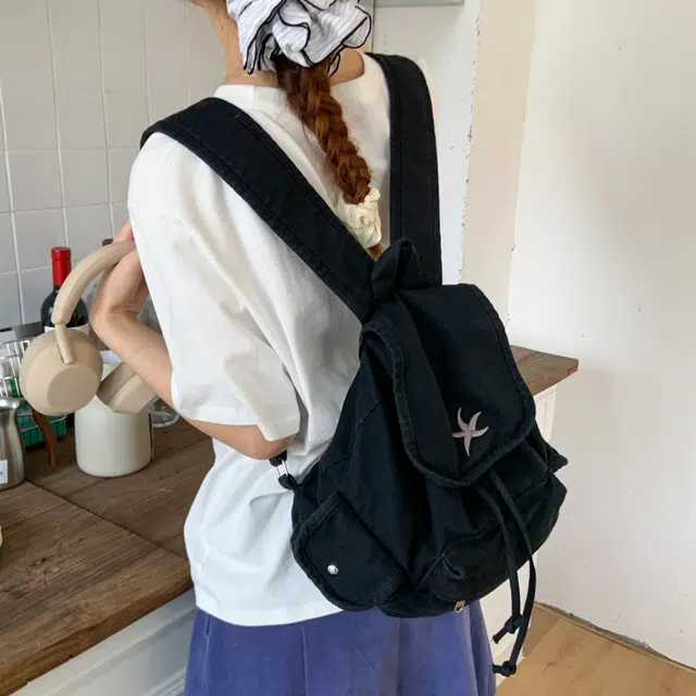笛贝嘉 日系复古原宿抽绳大容量背包学生书包通勤百搭简约 帆布 双肩包 男女同款情侣款 黑色/灰色