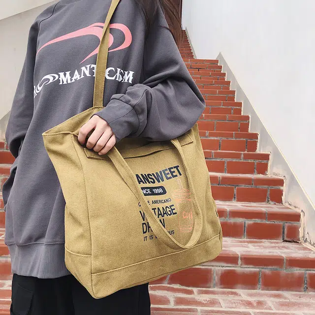笛贝嘉 日系复古原宿风托特包学生上课 帆布 帆布包单肩包 常规 男女同款情侣款 多色