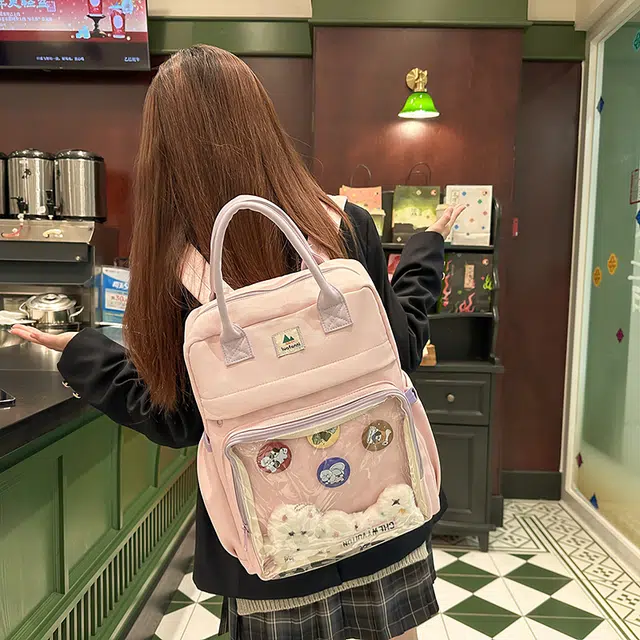 笛贝嘉 韩版校园风笑脸透明时尚轻便 尼龙 双肩包 女款 多色