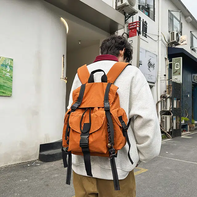 笛贝嘉 小众简约纯色复古 尼龙 双肩包 男女同款情侣款 多色