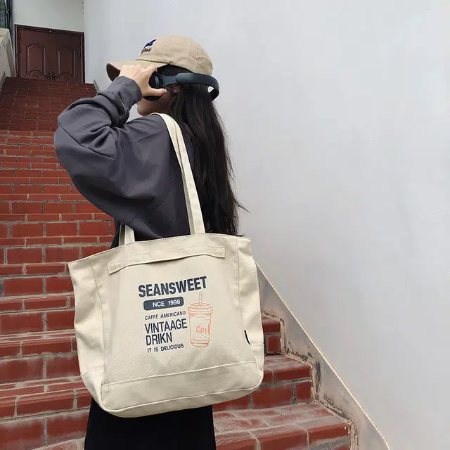 笛贝嘉 日系复古原宿风托特包学生上课 帆布 帆布包单肩包 常规 男女同款情侣款 多色