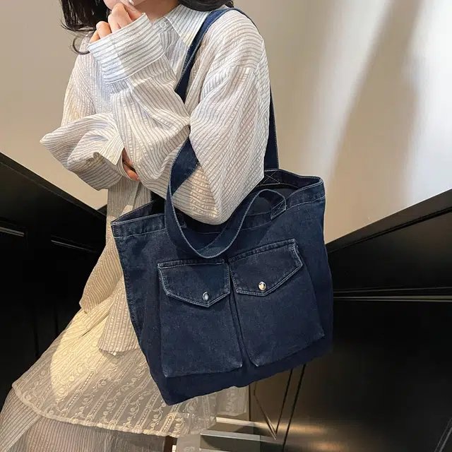 笛贝嘉 日系简约休闲运动风大容量托特包女学生上课包时尚设计感 牛仔布 单肩包 常规 女款 多色