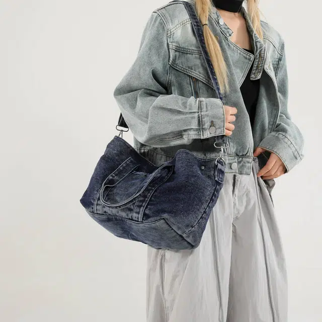 笛贝嘉 日系复古手提折叠 牛仔布 斜挎包 女款 多色