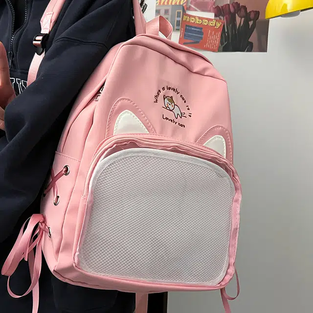 笛贝嘉 日系可爱猫咪透明清新百搭 尼龙 双肩包 女款 多色