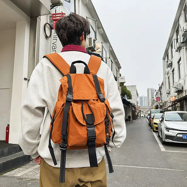 笛贝嘉 小众简约纯色复古 尼龙 双肩包 男女同款情侣款 多色