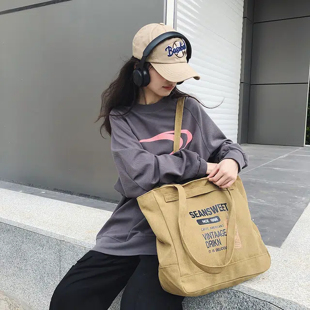 笛贝嘉 日系复古原宿风托特包学生上课 帆布 帆布包单肩包 常规 男女同款情侣款 多色