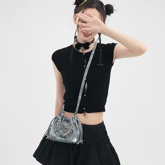 爱路喜 甜酷少女时尚 合成革 手提斜挎单肩包 中号 女款 流光蓝