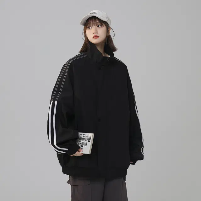 寻星记 美式复古拼接撞色长袖工装棒球服女飞行员风外套夹克 男女同款