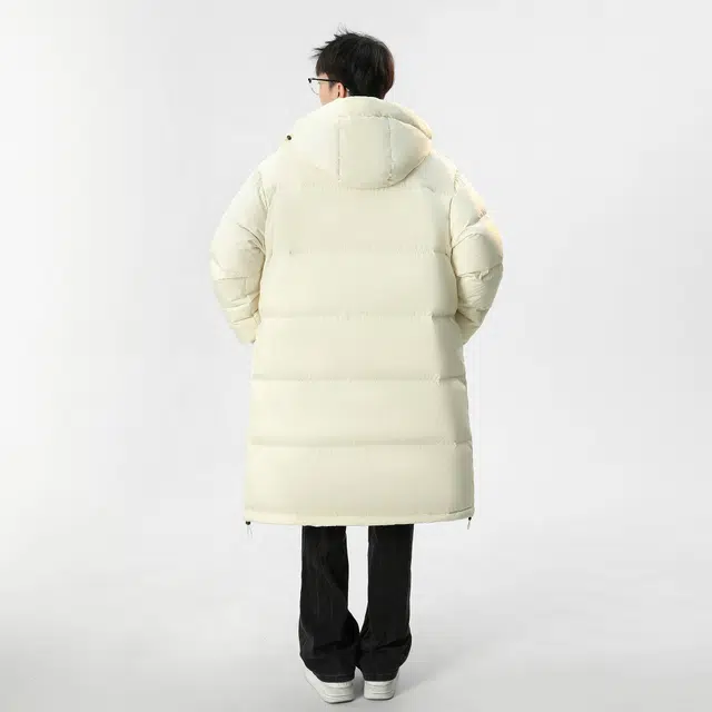 雅鹿 基础款简约纯色抗寒保暖多巴胺字母反光标连帽落肩袖宽松舒适透气百搭中长款羽绒服 男女同款 米色