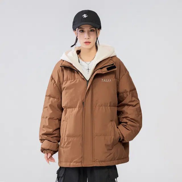 雅鹿 基础款可拆卸帽简约字母宽松舒适百搭假两件羽绒服 男女同款 米白色