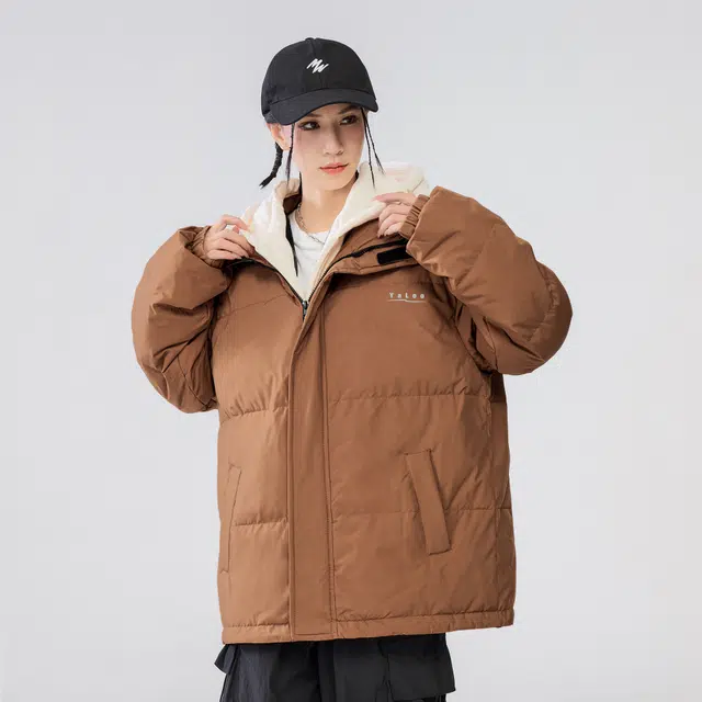 雅鹿 基础款可拆卸帽简约字母宽松舒适百搭假两件羽绒服 男女同款 米白色