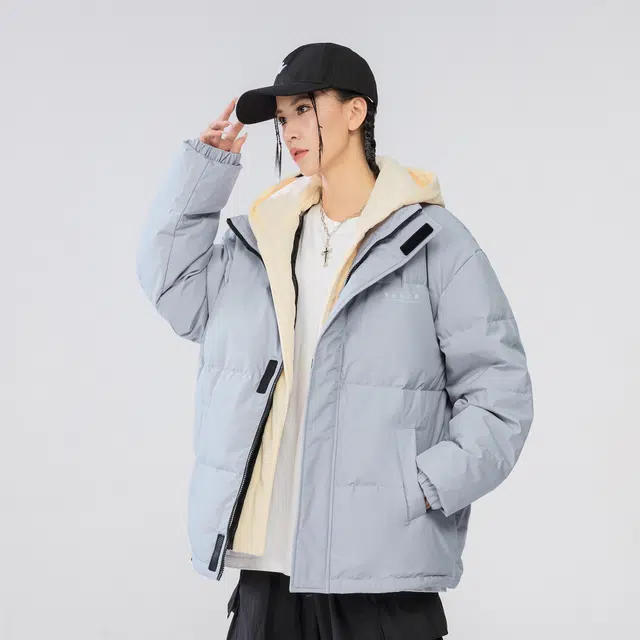 雅鹿 基础款可拆卸帽简约字母宽松舒适百搭假两件羽绒服 男女同款 米白色