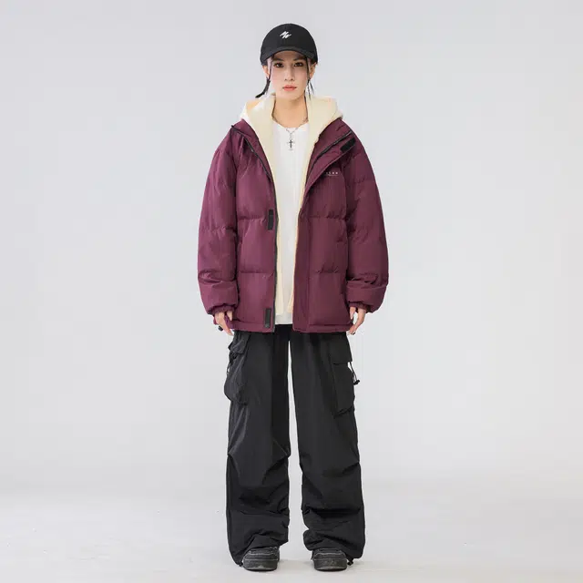 雅鹿 基础款可拆卸帽简约字母宽松舒适百搭假两件羽绒服 男女同款 米白色