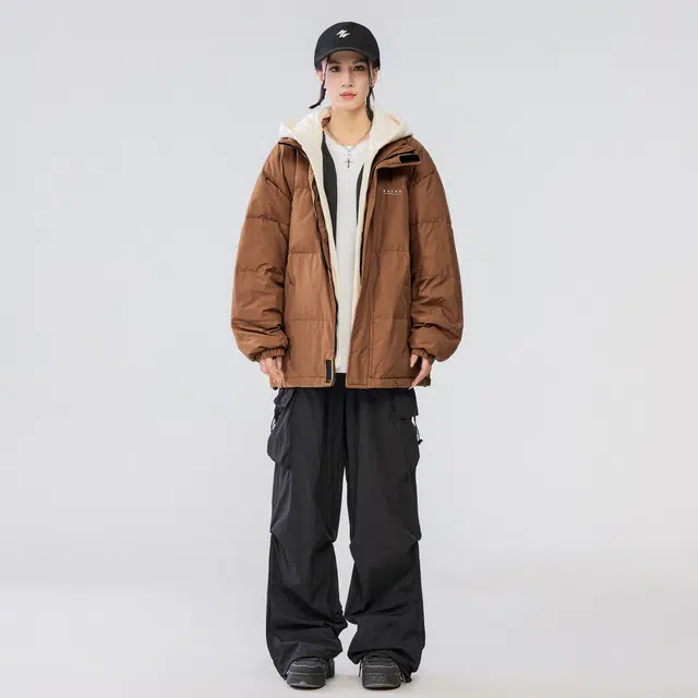 雅鹿 基础款可拆卸帽简约字母宽松舒适百搭假两件羽绒服 男女同款 米白色
