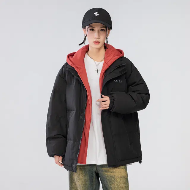 雅鹿 基础款可拆卸帽简约字母宽松舒适百搭假两件羽绒服 男女同款 米白色