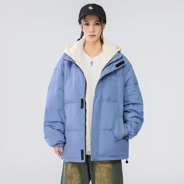 雅鹿 基础款可拆卸帽简约字母宽松舒适百搭假两件羽绒服 男女同款 米白色