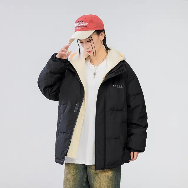 雅鹿 基础款可拆卸帽简约字母宽松舒适百搭假两件羽绒服 男女同款 米白色