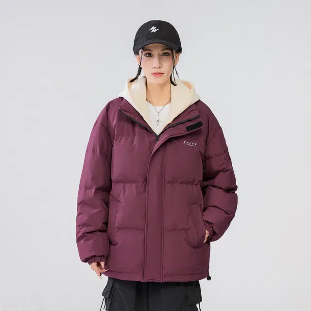 雅鹿 基础款可拆卸帽简约字母宽松舒适百搭假两件羽绒服 男女同款 米白色