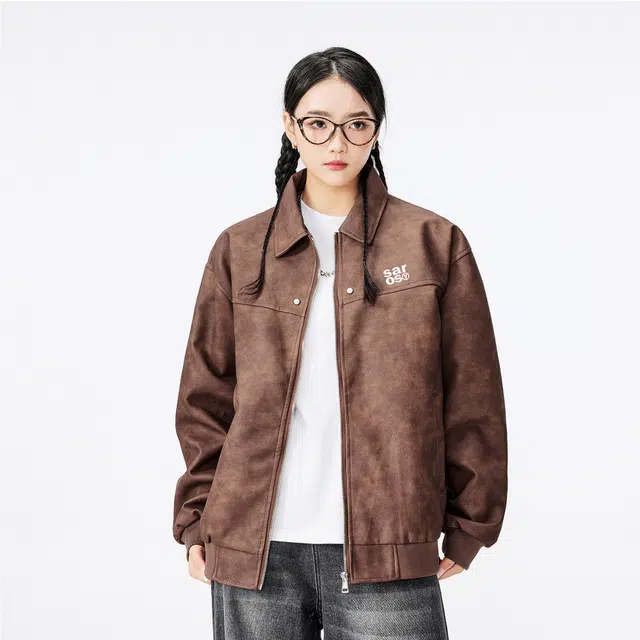 雅鹿 美式复古高街机车风水洗做旧休闲舒适百搭旅游通勤防风防水保暖教练宽松夹克外套 男女同款