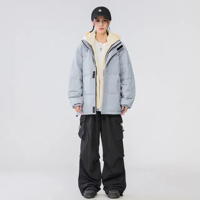 雅鹿 基础款可拆卸帽简约字母宽松舒适百搭假两件羽绒服 男女同款 米白色
