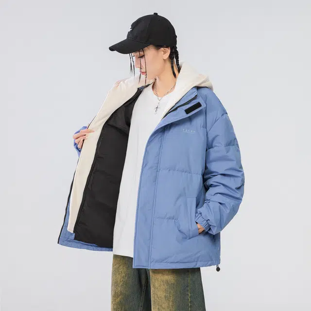 雅鹿 基础款可拆卸帽简约字母宽松舒适百搭假两件羽绒服 男女同款 米白色