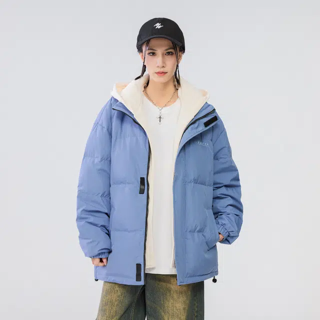 雅鹿 基础款可拆卸帽简约字母宽松舒适百搭假两件羽绒服 男女同款 米白色