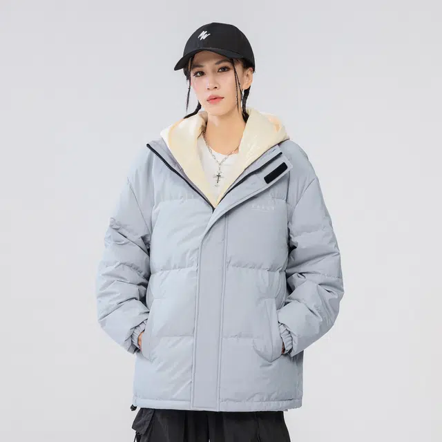 雅鹿 基础款可拆卸帽简约字母宽松舒适百搭假两件羽绒服 男女同款 米白色