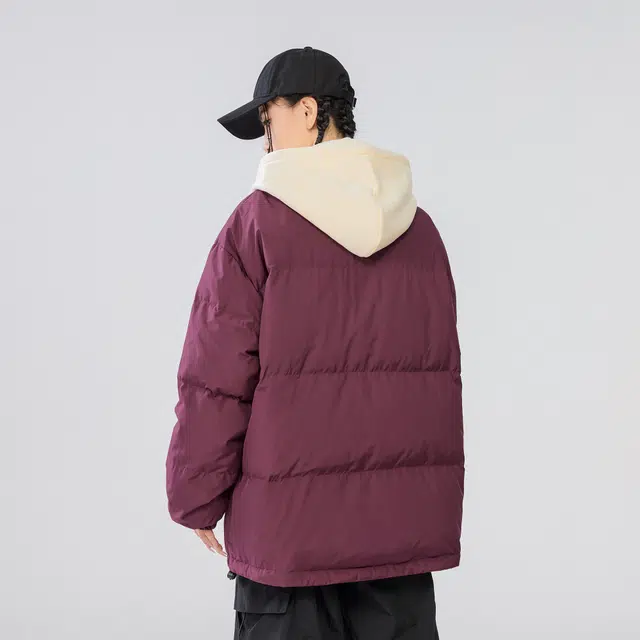 雅鹿 基础款可拆卸帽简约字母宽松舒适百搭假两件羽绒服 男女同款 米白色