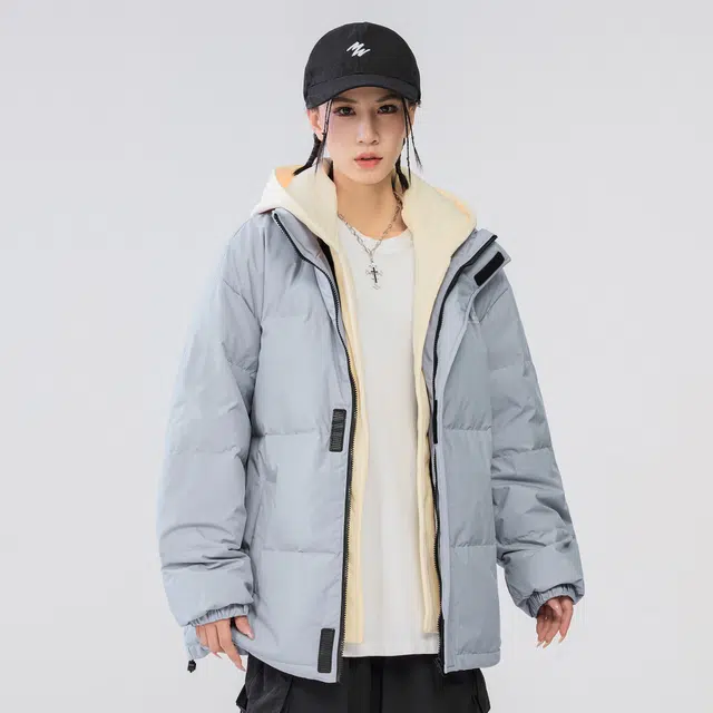 雅鹿 基础款可拆卸帽简约字母宽松舒适百搭假两件羽绒服 男女同款 米白色