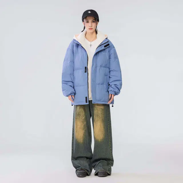 雅鹿 基础款可拆卸帽简约字母宽松舒适百搭假两件羽绒服 男女同款 米白色