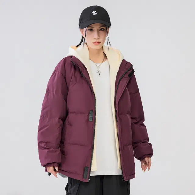 雅鹿 基础款可拆卸帽简约字母宽松舒适百搭假两件羽绒服 男女同款 米白色