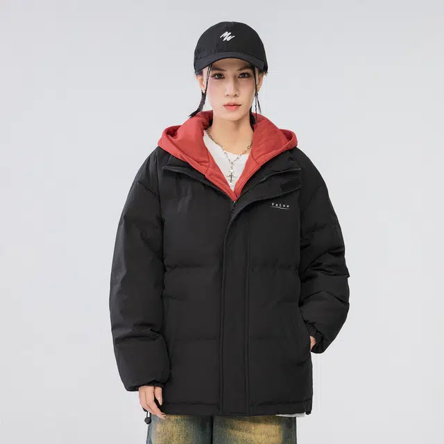 雅鹿 基础款可拆卸帽简约字母宽松舒适百搭假两件羽绒服 男女同款 米白色