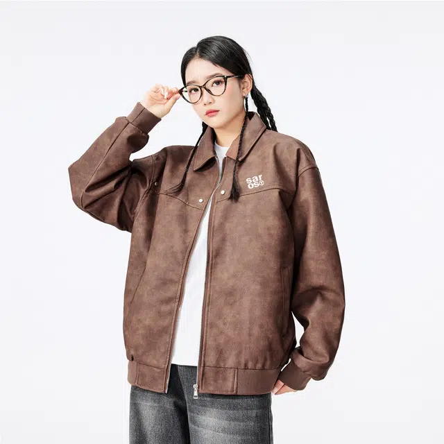 雅鹿 美式复古高街机车风水洗做旧休闲舒适百搭旅游通勤防风防水保暖教练宽松夹克外套 男女同款