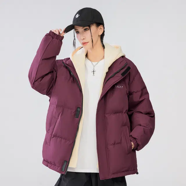 雅鹿 基础款可拆卸帽简约字母宽松舒适百搭假两件羽绒服 男女同款 米白色