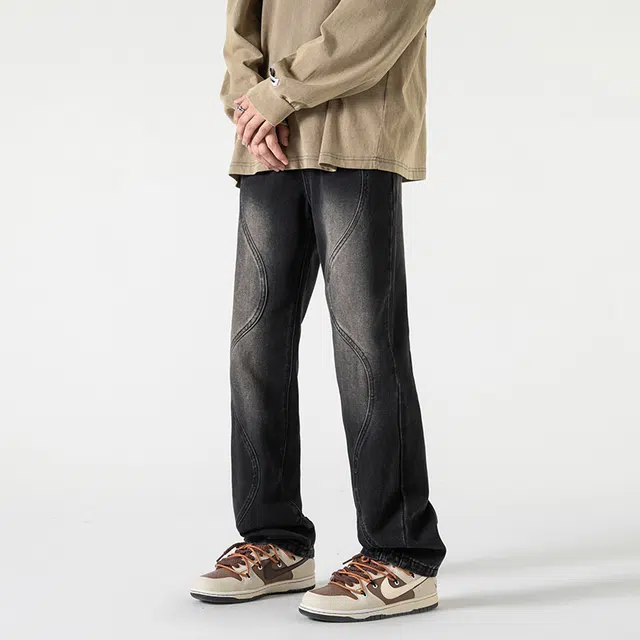 金盾 美式高街小众个性设计感百搭直筒牛仔裤 通用