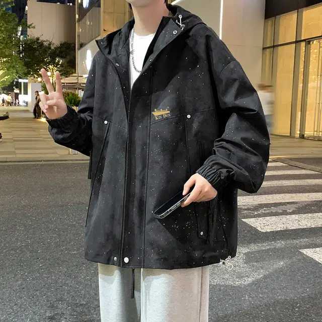 金盾 美式高街时尚宽松百搭潮流满天星休闲长袖夹克外套 男女同款