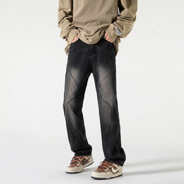 金盾 美式高街小众个性设计感百搭直筒牛仔裤 通用