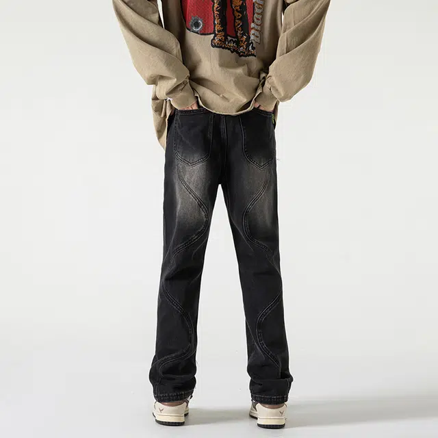 金盾 美式高街小众个性设计感百搭直筒牛仔裤 通用