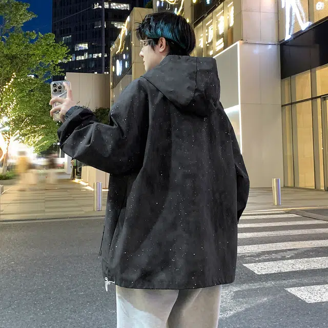 金盾 美式高街时尚宽松百搭潮流满天星休闲长袖夹克外套 男女同款