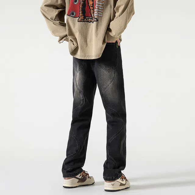 金盾 美式高街小众个性设计感百搭直筒牛仔裤 通用