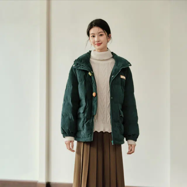 茵曼 立领短款加厚舒适细腻柔和亲肤外套羽绒服 女款