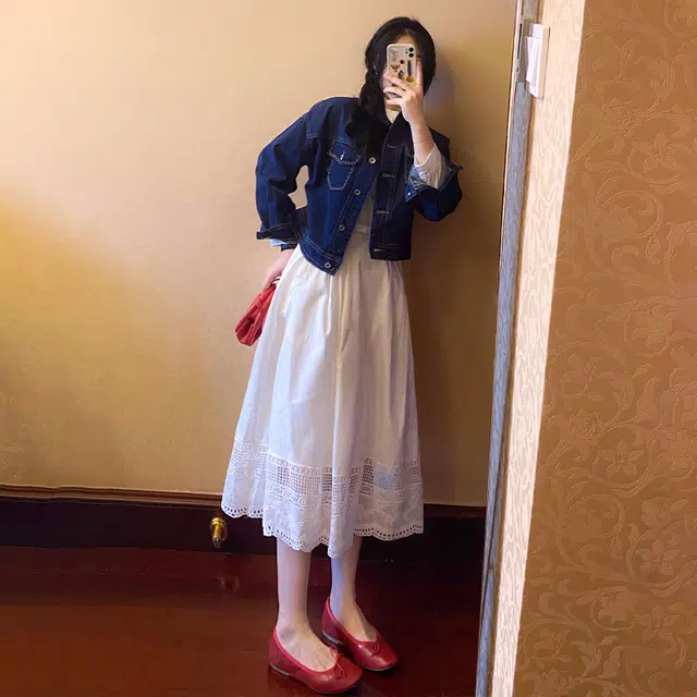 茵曼 【含礼盒装】复古百搭复古百搭牛仔纯色翻领短款外套 女款 小个子