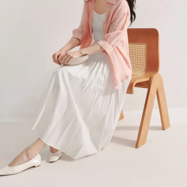 茵曼 百搭纯色高腰中长款半身休闲长裙 女款