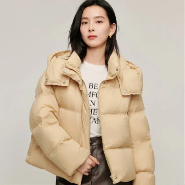 茵曼 休闲简约连帽面包羽绒服 女款