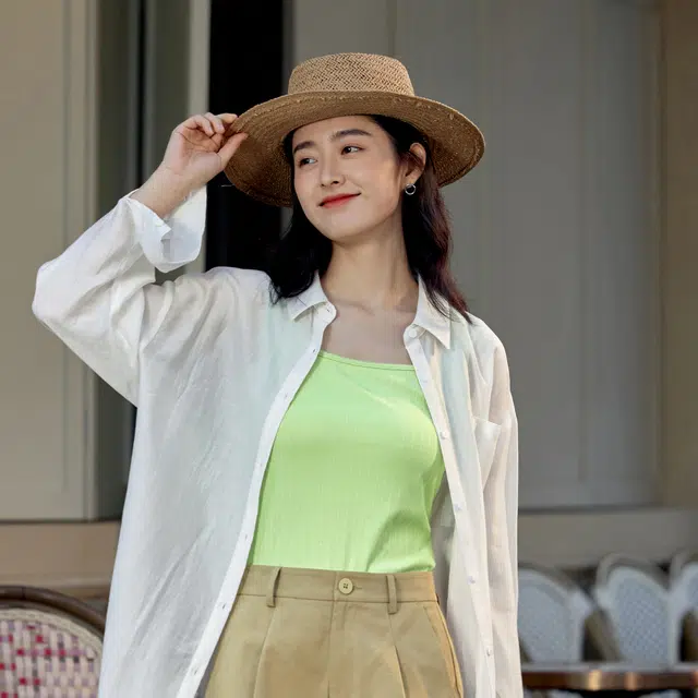 茵曼 纯色方领无袖吊带背心 女款